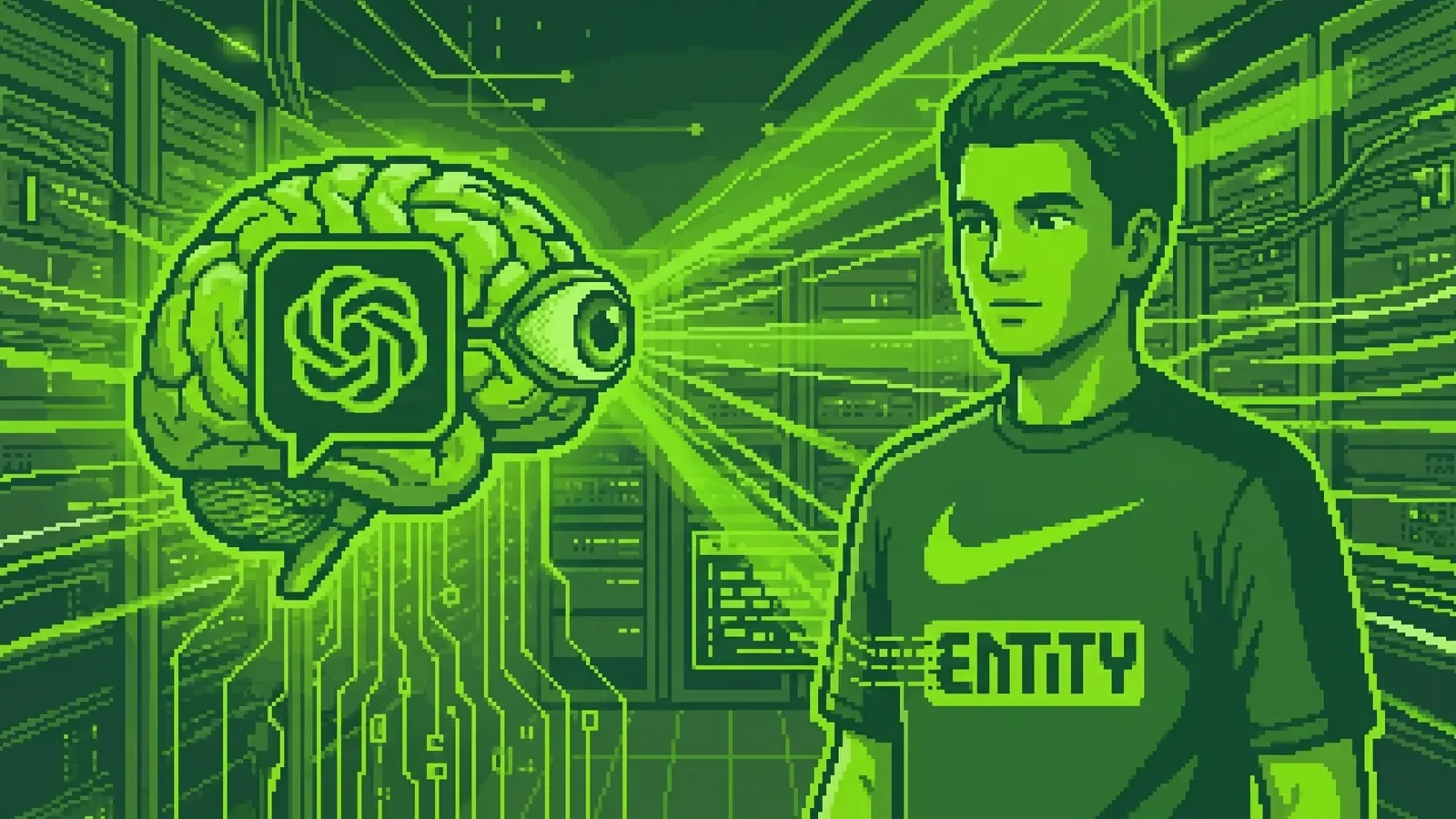 Cerebro conectado a un sistema de IA identificando a una persona como una entidad reconocible por su marca