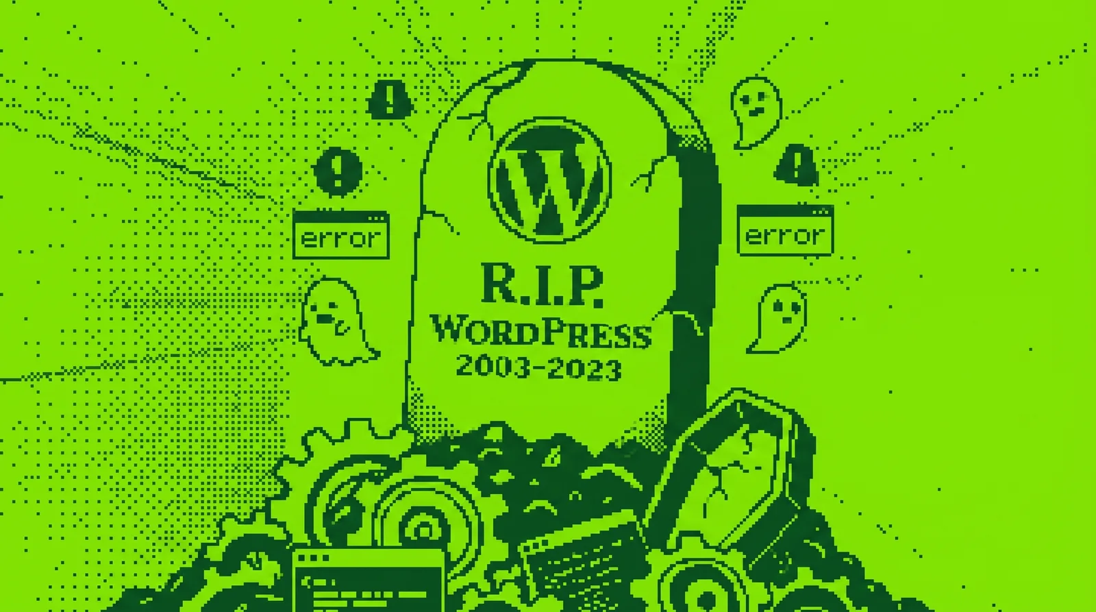 Logo de WordPress deteriorado, representando la migración hacia arquitecturas headless